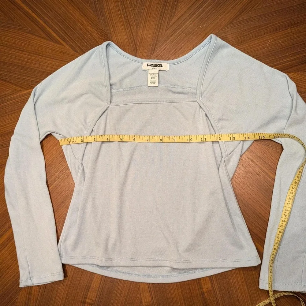 RSQ Crop Top Women XL Blue Excellent Square Neck Long Sleeve Ribbed
